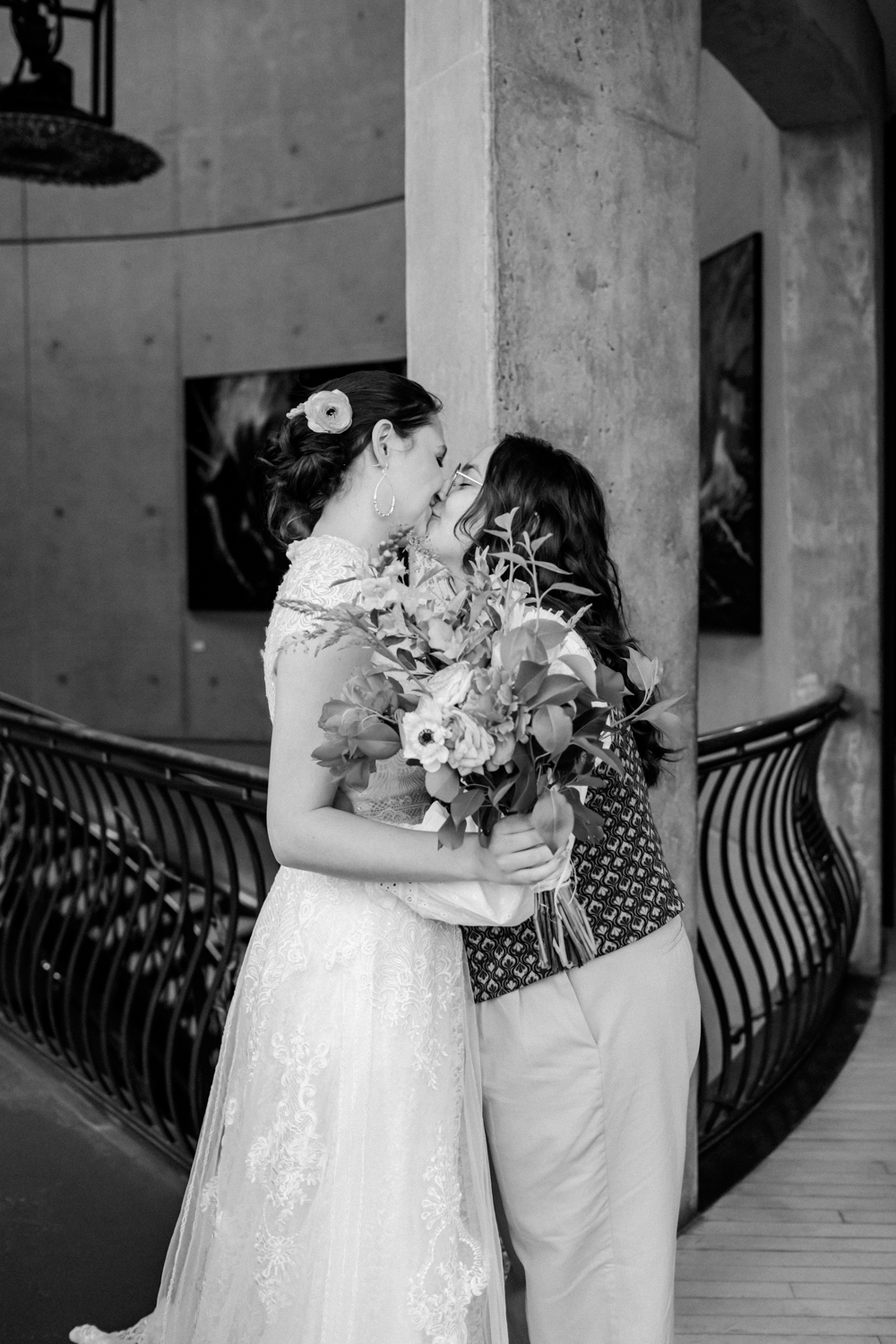 black and white photo of couple on wedding day