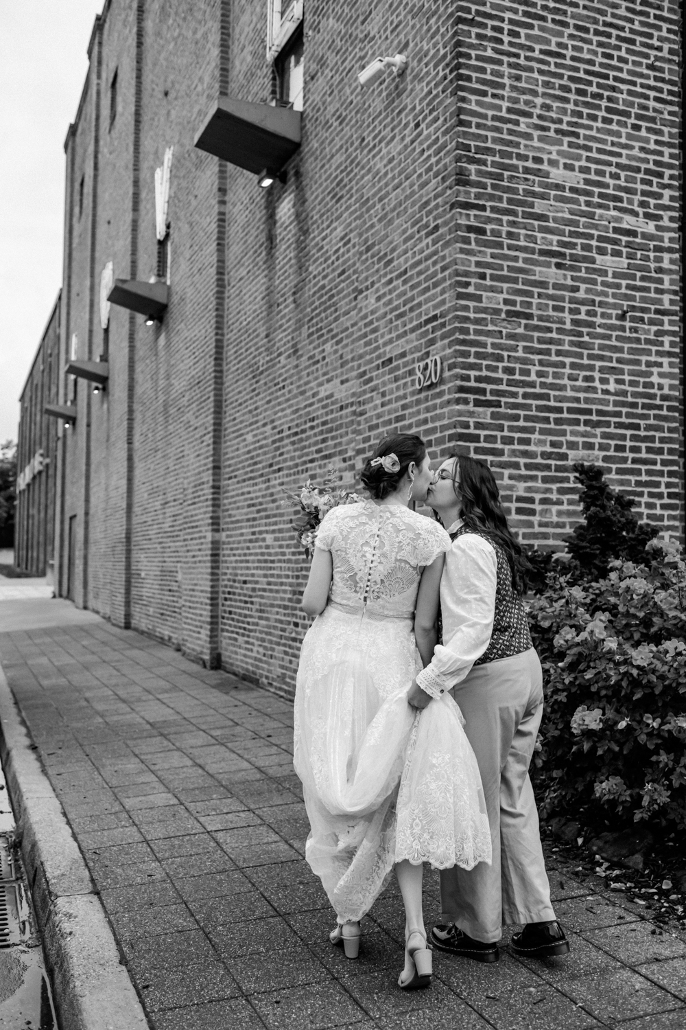 black and white photo of couple on wedding day