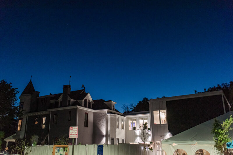 night sky behind SFNC neighborhood center building in Baltimore