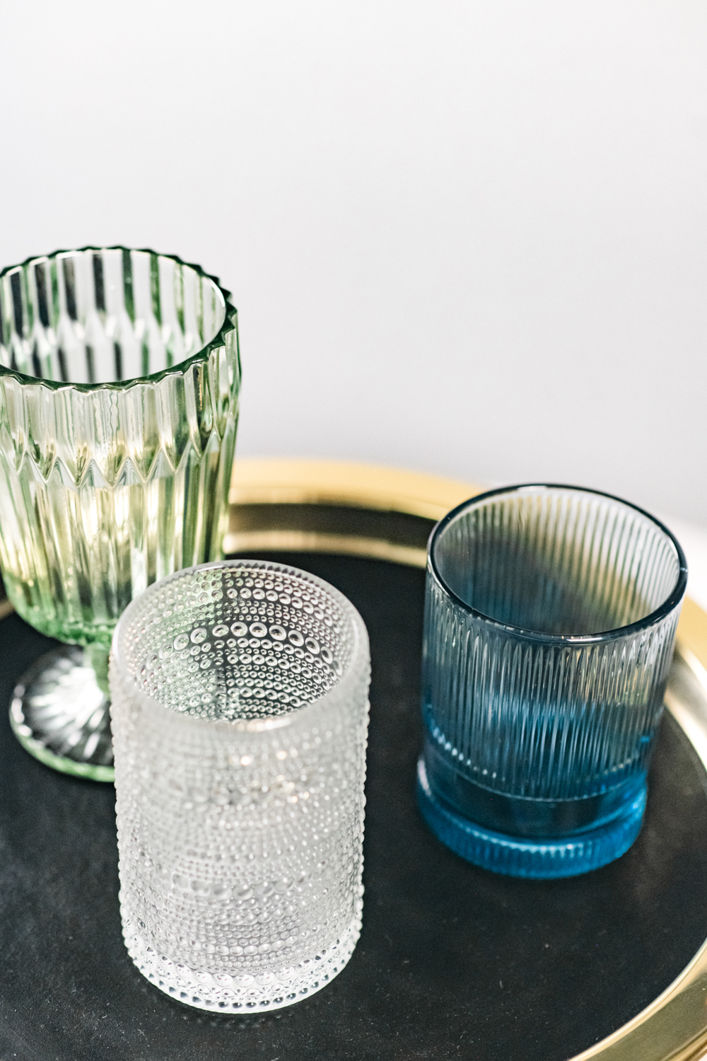 collection of glassware for copper kitchen lookbook