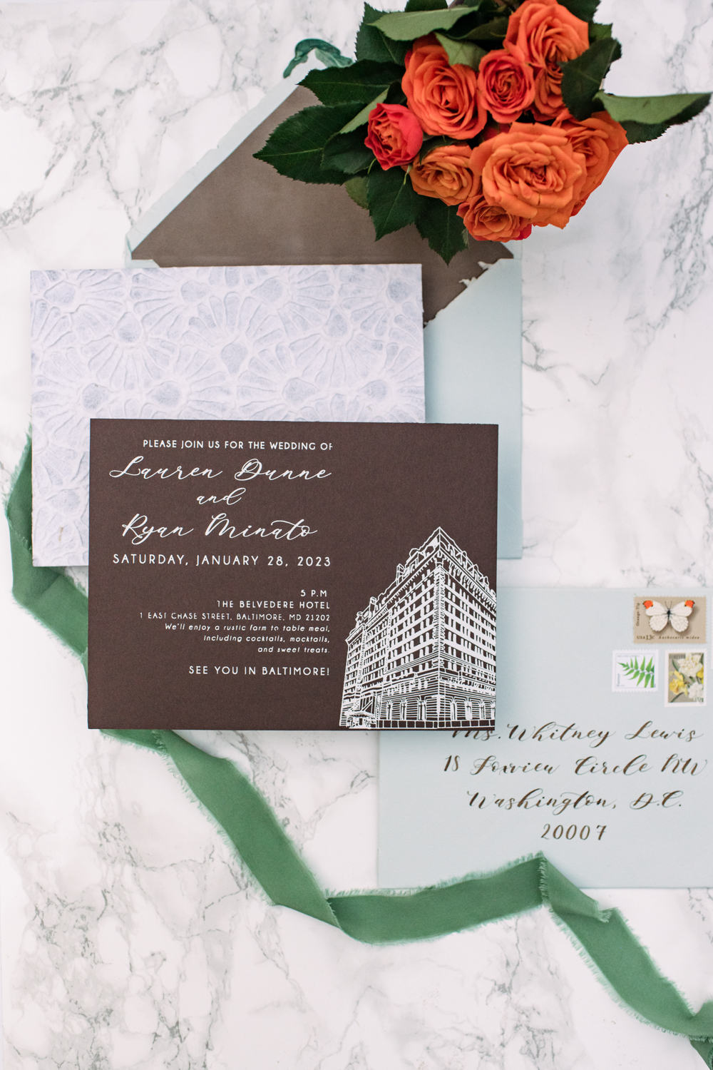 FPTQ invitation suite designer for baltimore wedding