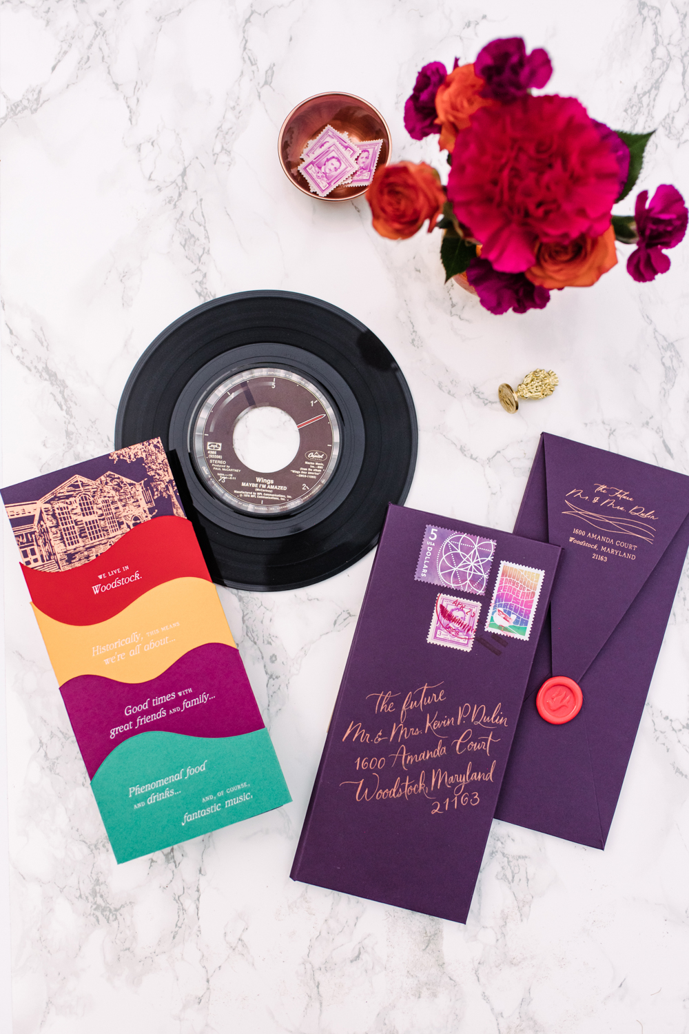 FPTQ invitation save the date suite designer for baltimore wedding with record