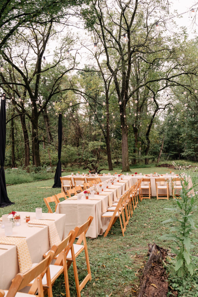 wide shot of tables at honey harvest