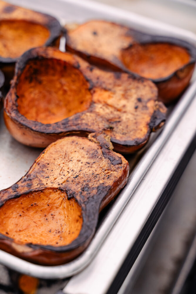 close up of roasted butternut squash in half