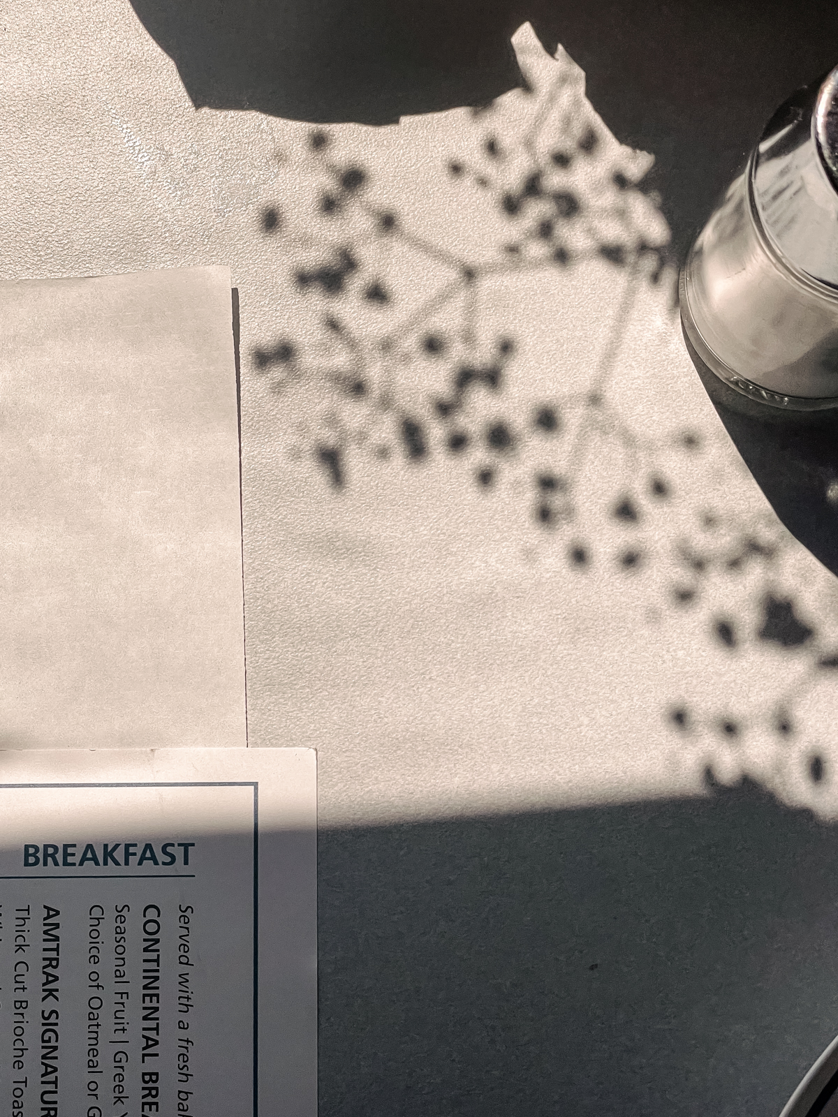 floral shadow on white tablecloth