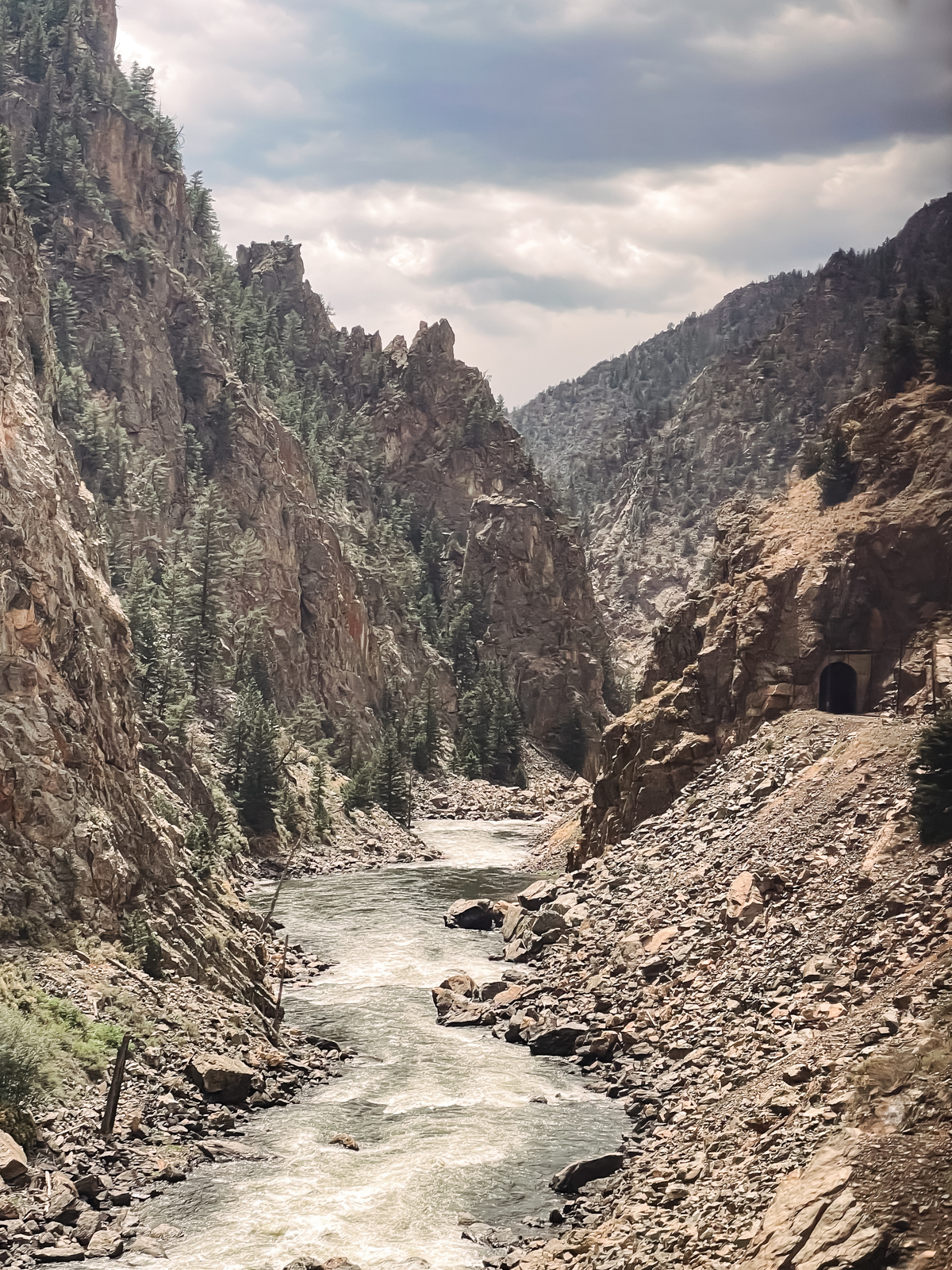 view of colorado river through train car