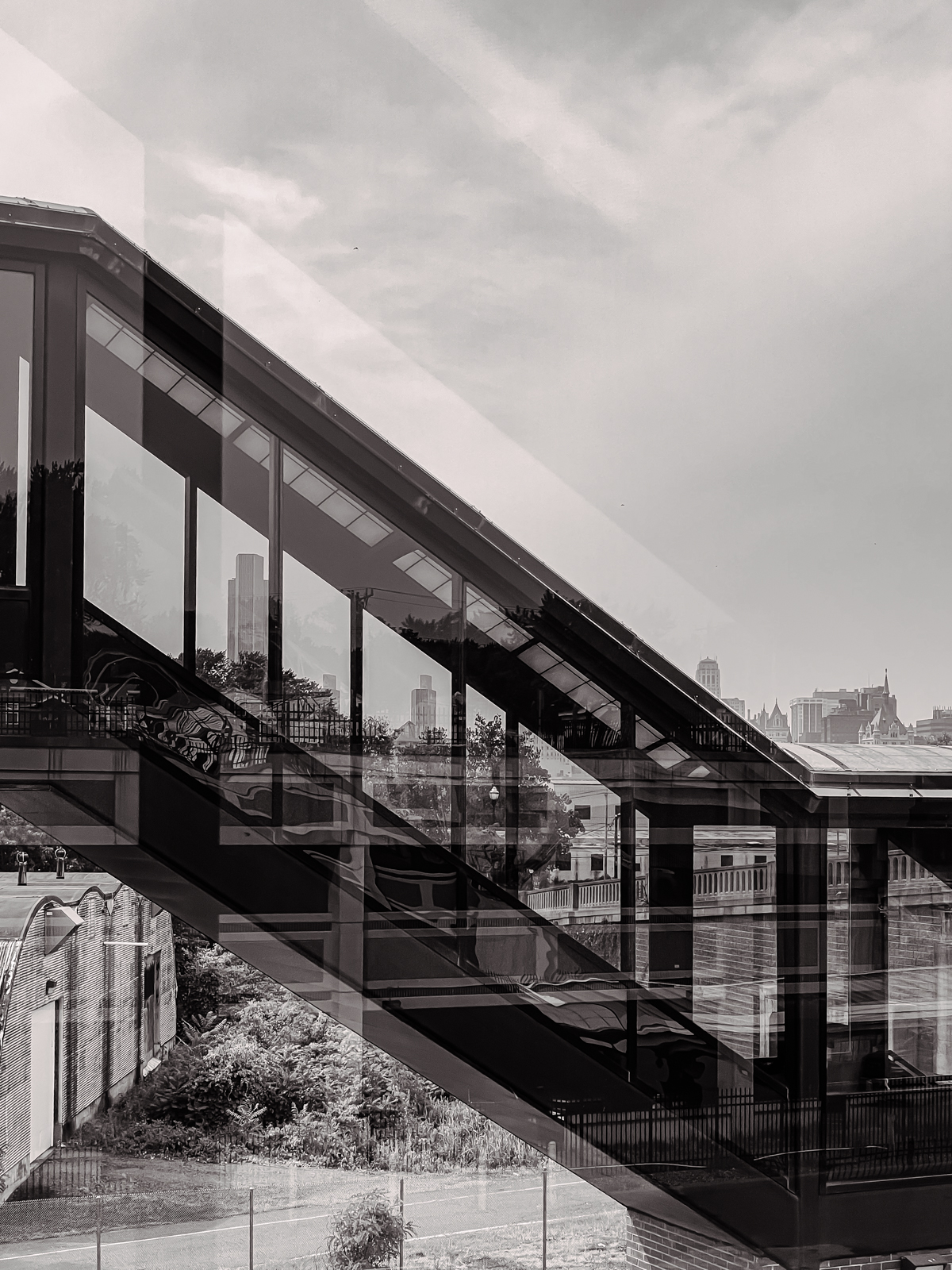 staircase at NY train station in black and white