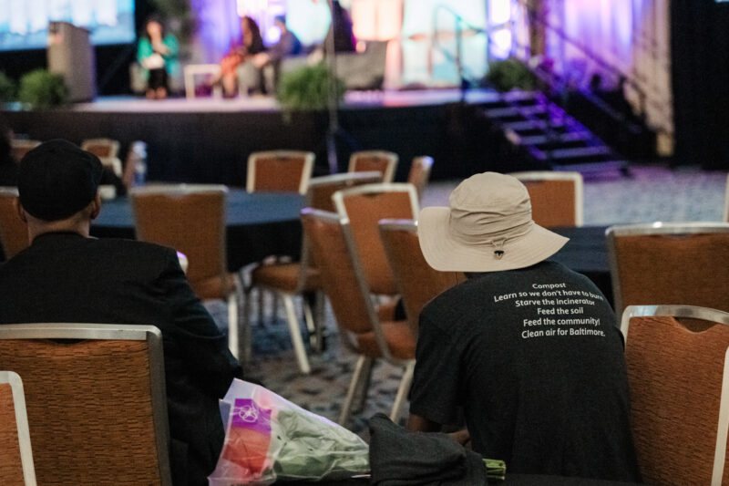 close up of shirt about composting in baltimore